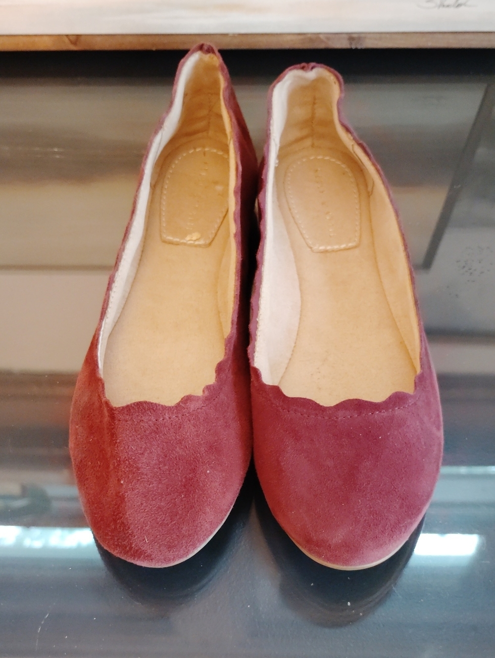 Kelly & Katie Burgundy Scalloped Suede Flats